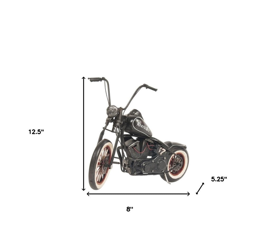 8" Black Metal Hand Painted Model Motorcycle Tabletop Sculpture HomeRoots