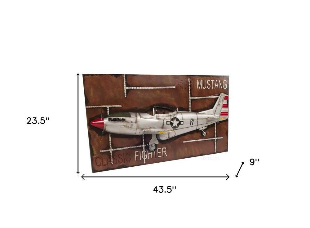 24" Brown And Silver Metal Hand Painted Model Airplane HomeRoots