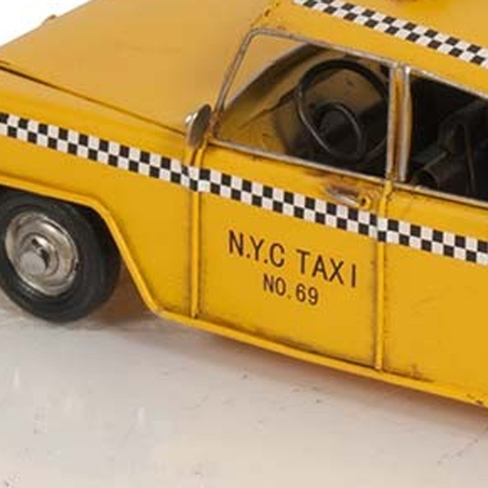 13" Yellow Metal Hand Painted NYC Taxi Tabletop Sculpture HomeRoots