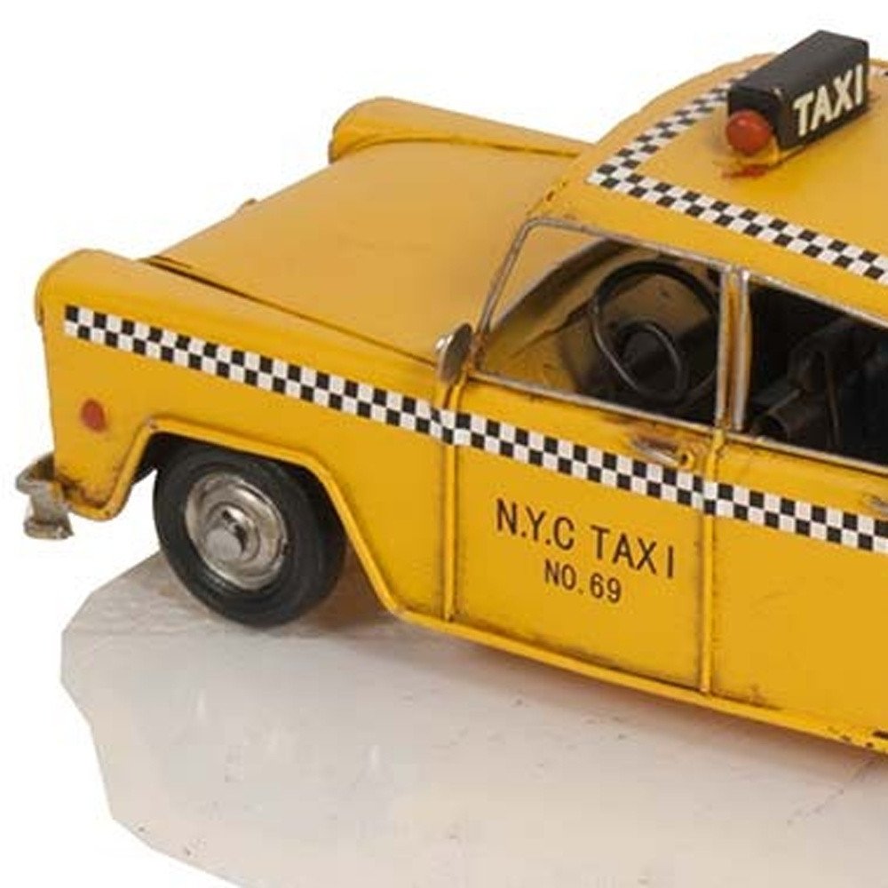 13" Yellow Metal Hand Painted NYC Taxi Tabletop Sculpture HomeRoots