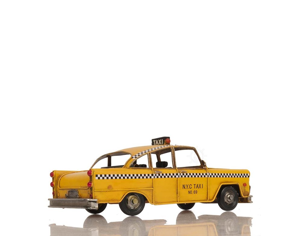 13" Yellow Metal Hand Painted NYC Taxi Tabletop Sculpture HomeRoots