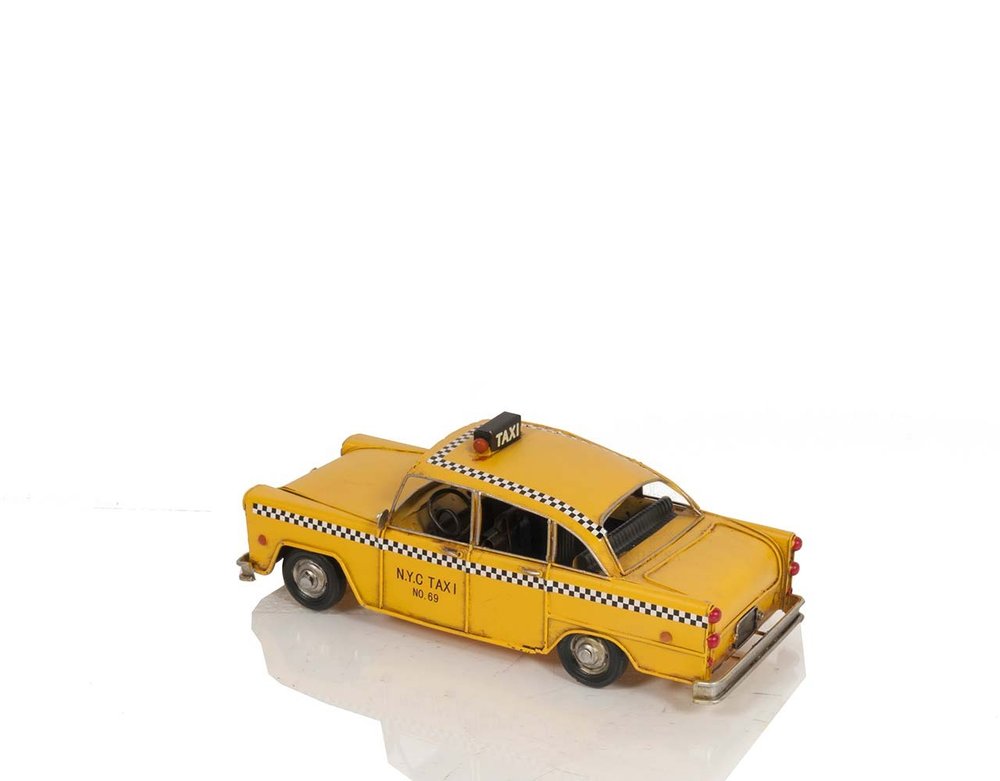 13" Yellow Metal Hand Painted NYC Taxi Tabletop Sculpture HomeRoots