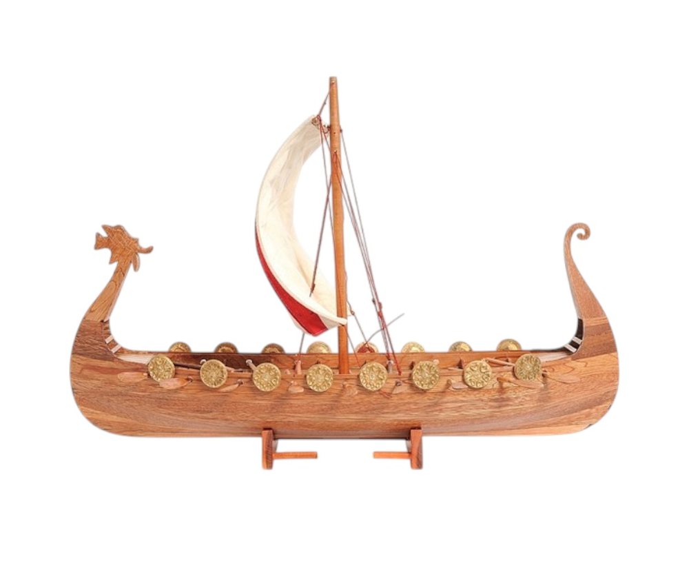 20" Wood Brown Solid Wood Hand Painted Model Boat Tabletop Sculpture HomeRoots