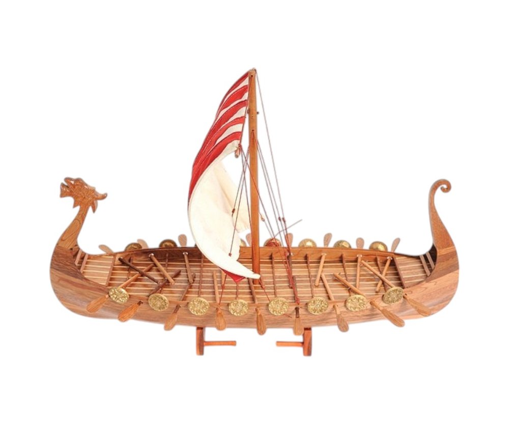 20" Wood Brown Solid Wood Hand Painted Model Boat Tabletop Sculpture HomeRoots