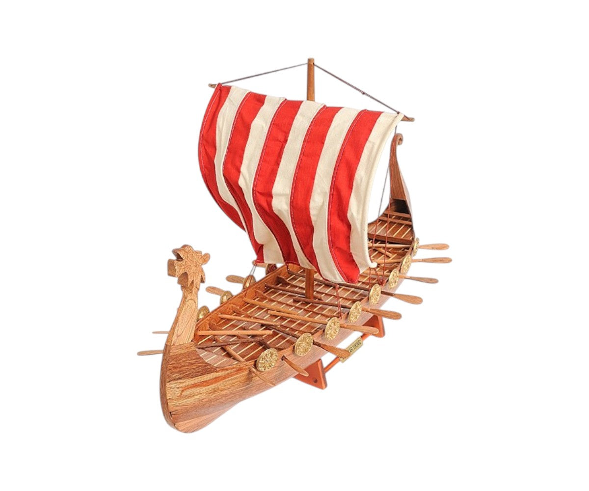 20" Wood Brown Solid Wood Hand Painted Model Boat Tabletop Sculpture