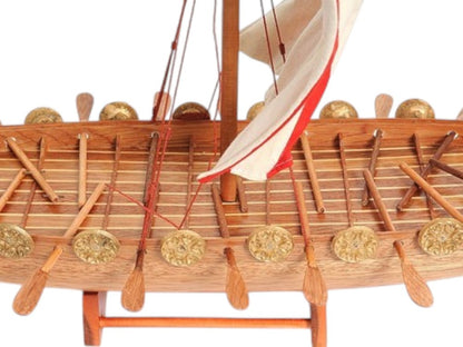 20" Wood Brown Solid Wood Hand Painted Model Boat Tabletop Sculpture HomeRoots