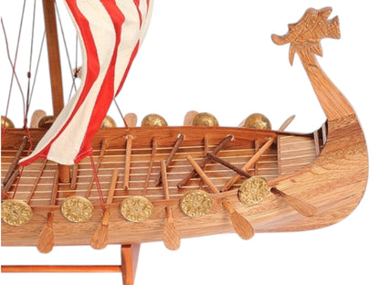 20" Wood Brown Solid Wood Hand Painted Model Boat Tabletop Sculpture