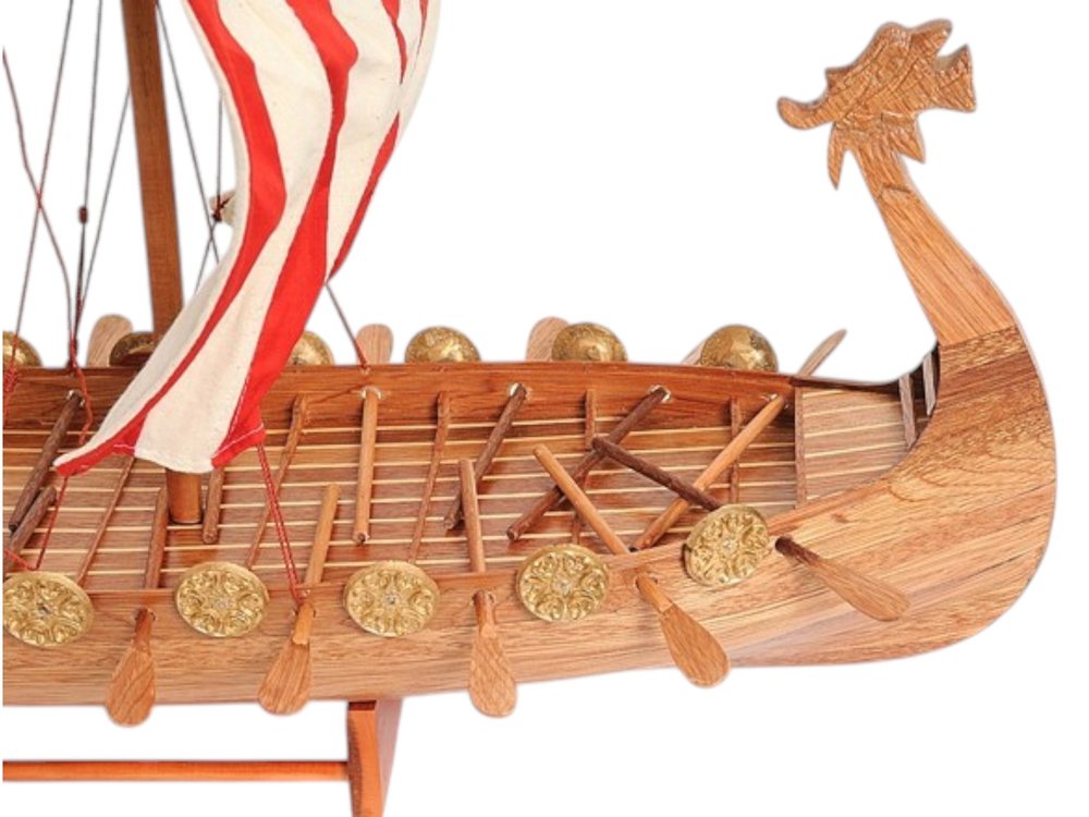 20" Wood Brown Solid Wood Hand Painted Model Boat Tabletop Sculpture HomeRoots