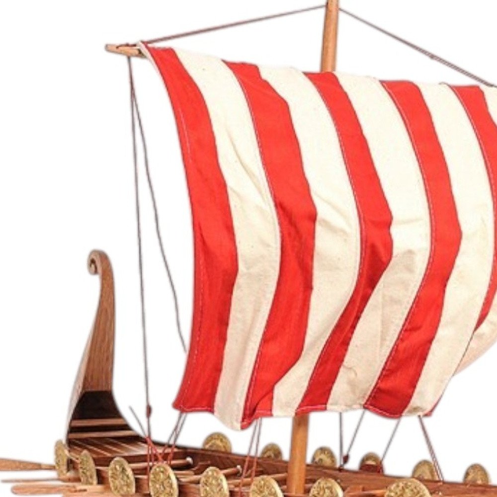 20" Wood Brown Solid Wood Hand Painted Model Boat Tabletop Sculpture HomeRoots