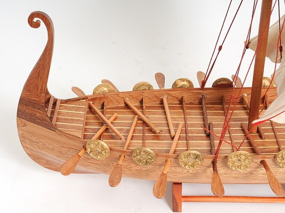 20" Wood Brown Solid Wood Hand Painted Model Boat Tabletop Sculpture HomeRoots