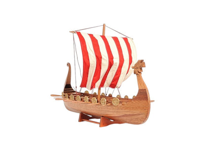 20" Wood Brown Solid Wood Hand Painted Model Boat Tabletop Sculpture HomeRoots