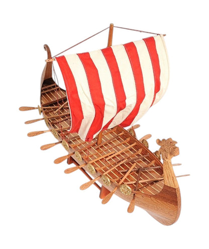 20" Wood Brown Solid Wood Hand Painted Model Boat Tabletop Sculpture