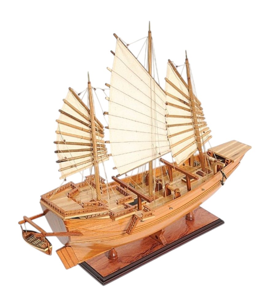 25" Wood Brown Solid Wood Hand Painted Model Boat Tabletop Sculpture HomeRoots