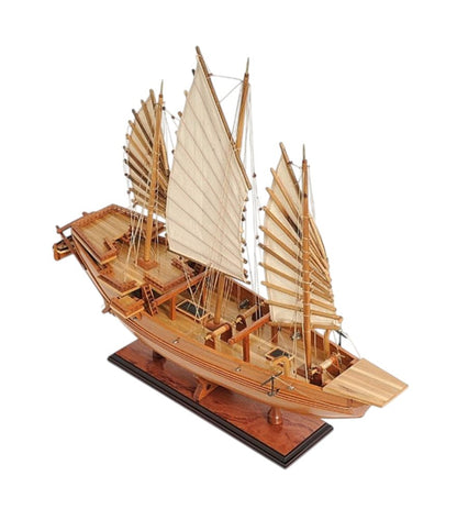25" Wood Brown Solid Wood Hand Painted Model Boat Tabletop Sculpture HomeRoots