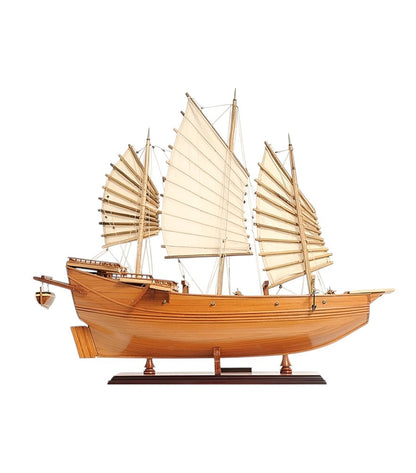 25" Wood Brown Solid Wood Hand Painted Model Boat Tabletop Sculpture HomeRoots