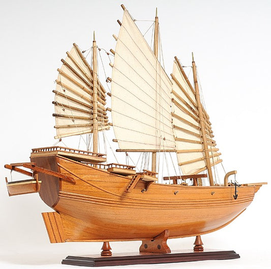 25" Wood Brown Solid Wood Hand Painted Model Boat Tabletop Sculpture