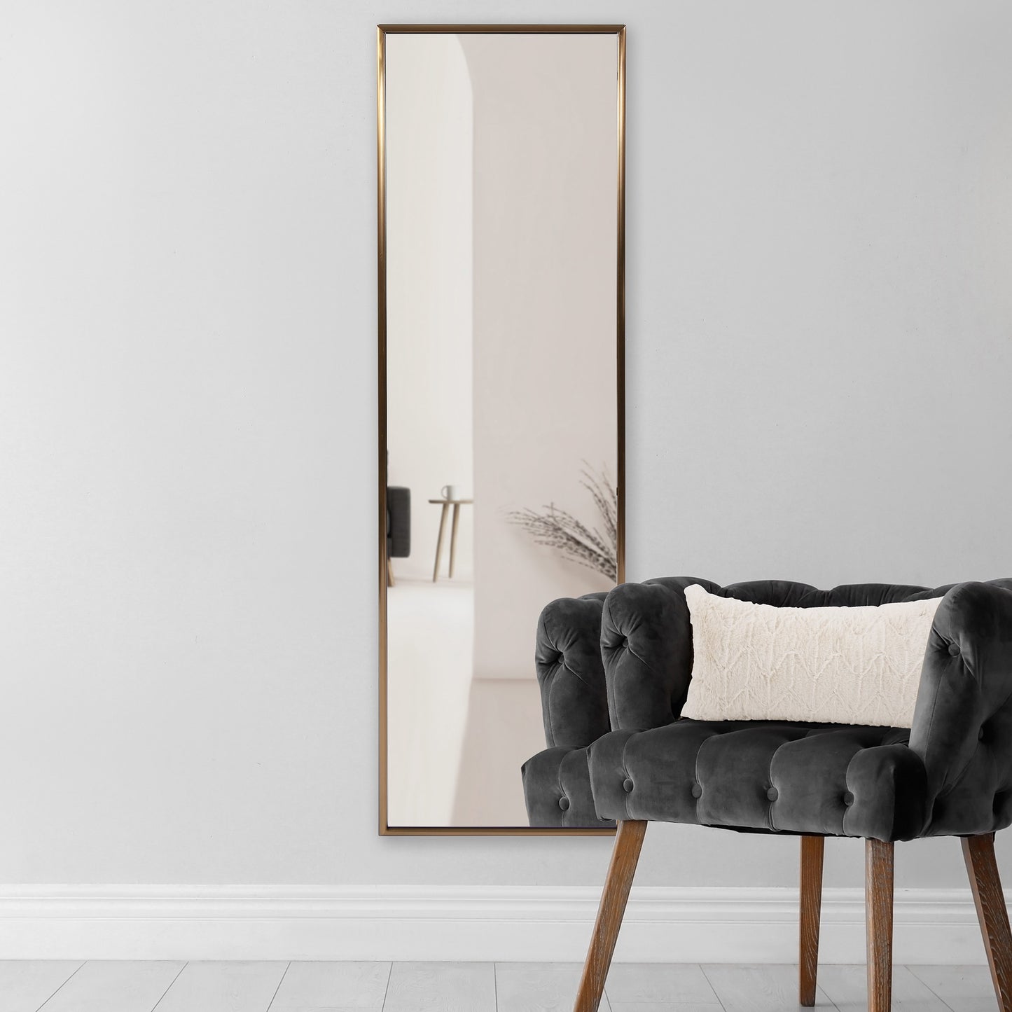 Antiqued Brushed Brass Rectangular Full Length Wall Mirror