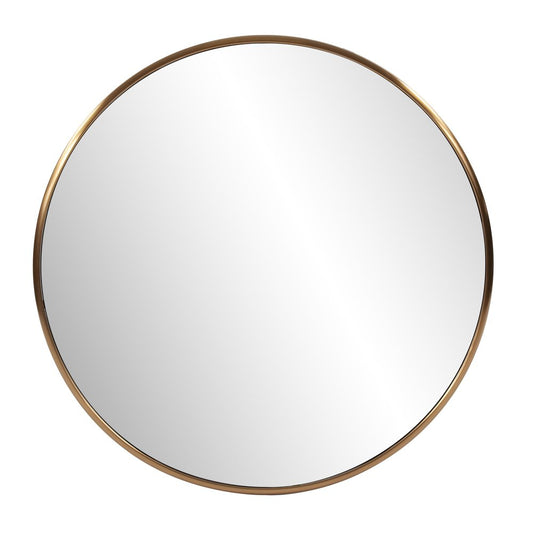32" Antiqued Brushed Brass Round Wall Mirror HomeRoots