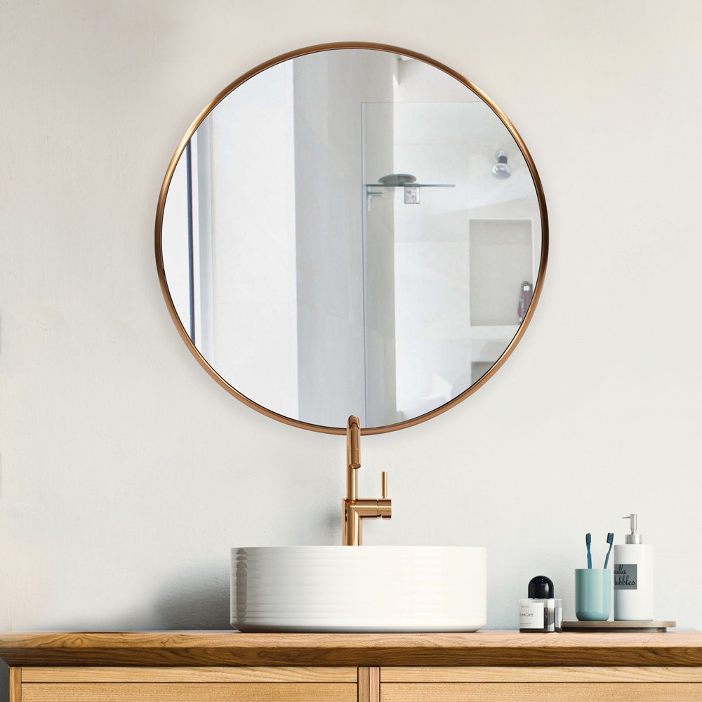 32" Antiqued Brushed Brass Round Wall Mirror HomeRoots