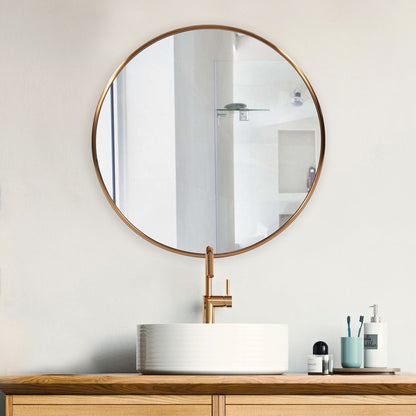 32" Antiqued Brushed Brass Round Wall Mirror HomeRoots