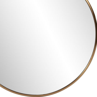 32" Antiqued Brushed Brass Round Wall Mirror HomeRoots