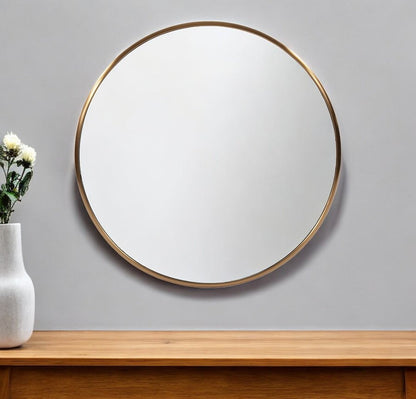 32" Antiqued Brushed Brass Round Wall Mirror HomeRoots
