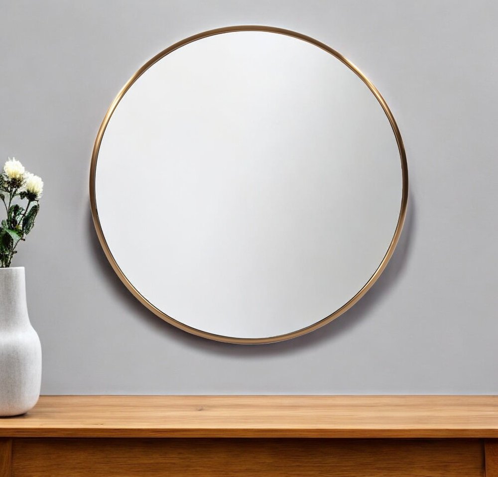 32" Antiqued Brushed Brass Round Wall Mirror HomeRoots