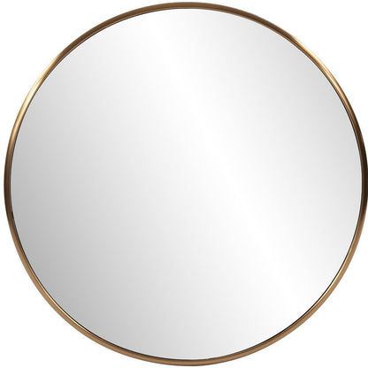 32" Antiqued Brushed Brass Round Wall Mirror HomeRoots