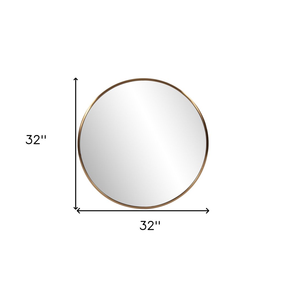 32" Antiqued Brushed Brass Round Wall Mirror HomeRoots
