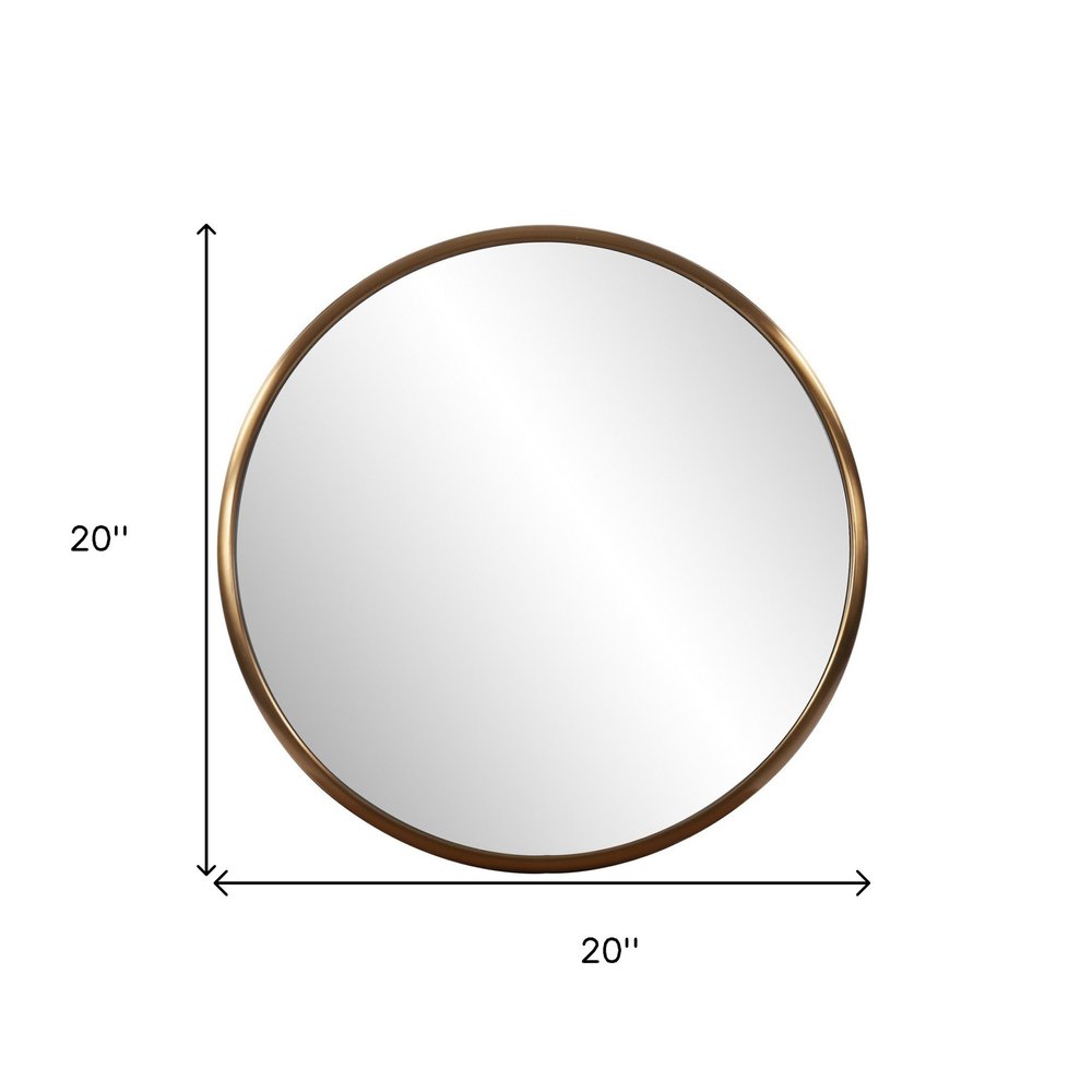 20" Antiqued Brass Round Metal Framed Accent Mirror HomeRoots