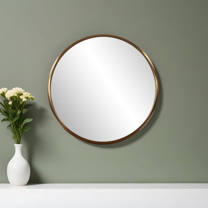20" Antiqued Brass Round Metal Framed Accent Mirror HomeRoots