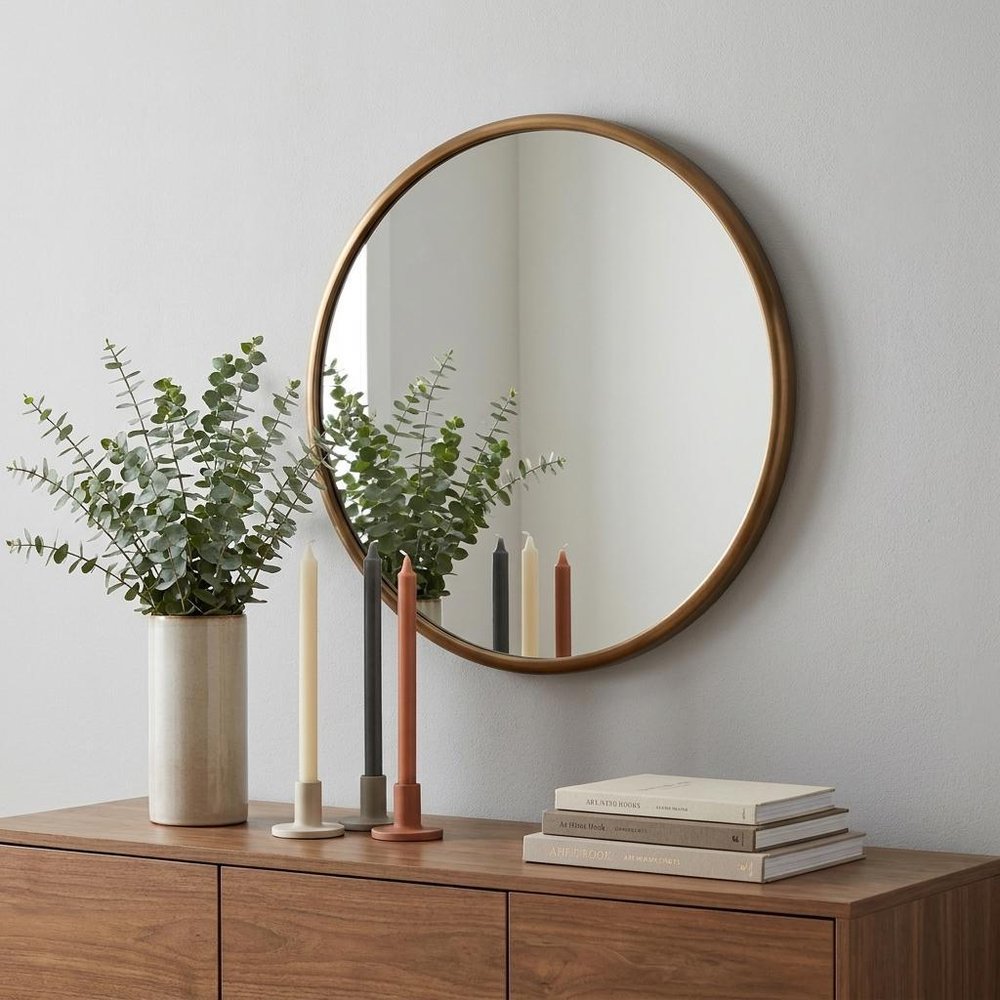 20" Antiqued Brass Round Metal Framed Accent Mirror HomeRoots