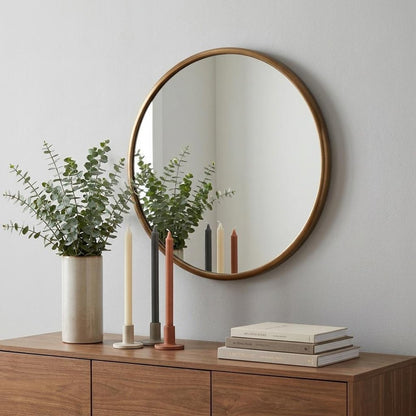 20" Antiqued Brass Round Metal Framed Accent Mirror HomeRoots
