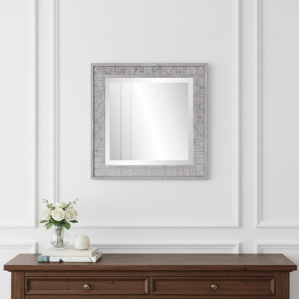 Warm Gray Faux Wood Square Mirror HomeRoots