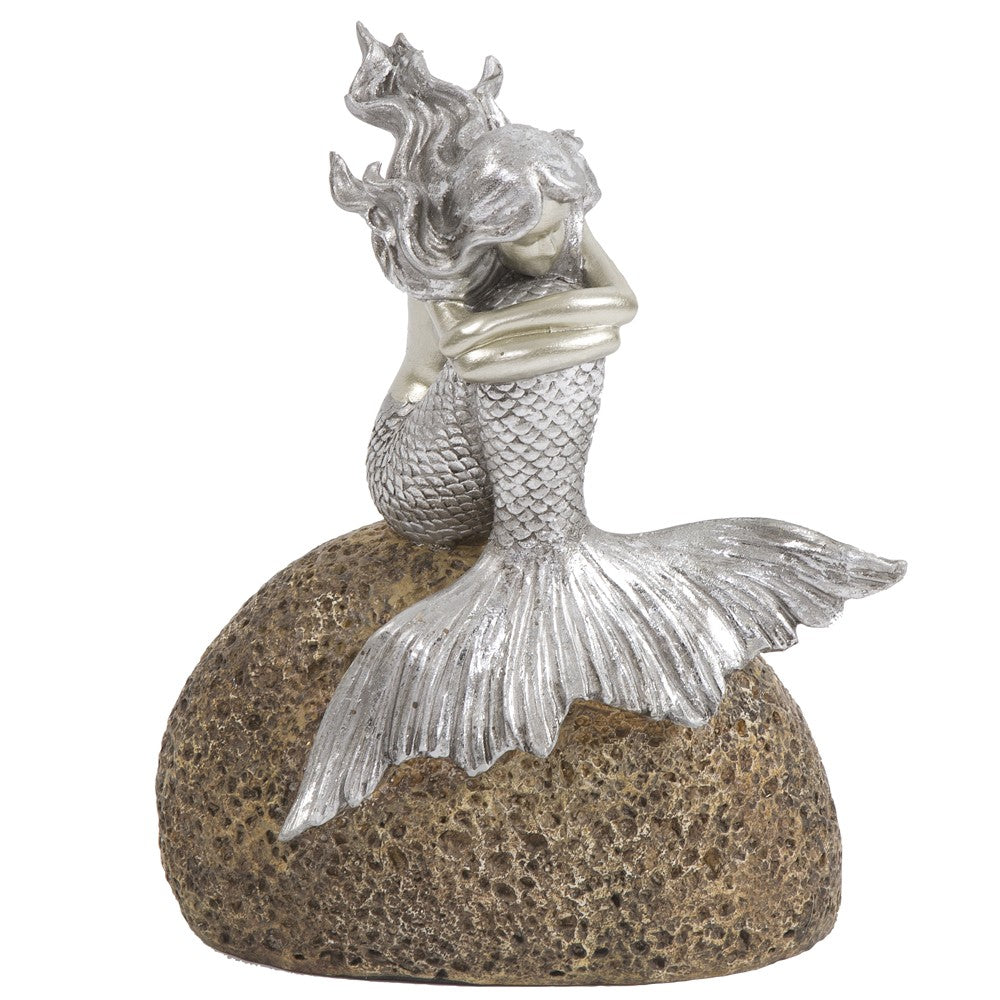 10" Brown and Silver Contemplative Mermaid Resin Tabletop Sculpture