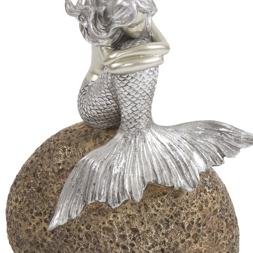 10" Brown and Silver Contemplative Mermaid Resin Tabletop Sculpture HomeRoots