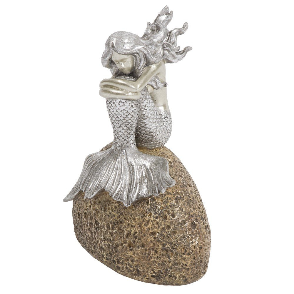 10" Brown and Silver Contemplative Mermaid Resin Tabletop Sculpture — view 2