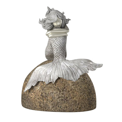 10" Brown and Silver Contemplative Mermaid Resin Tabletop Sculpture