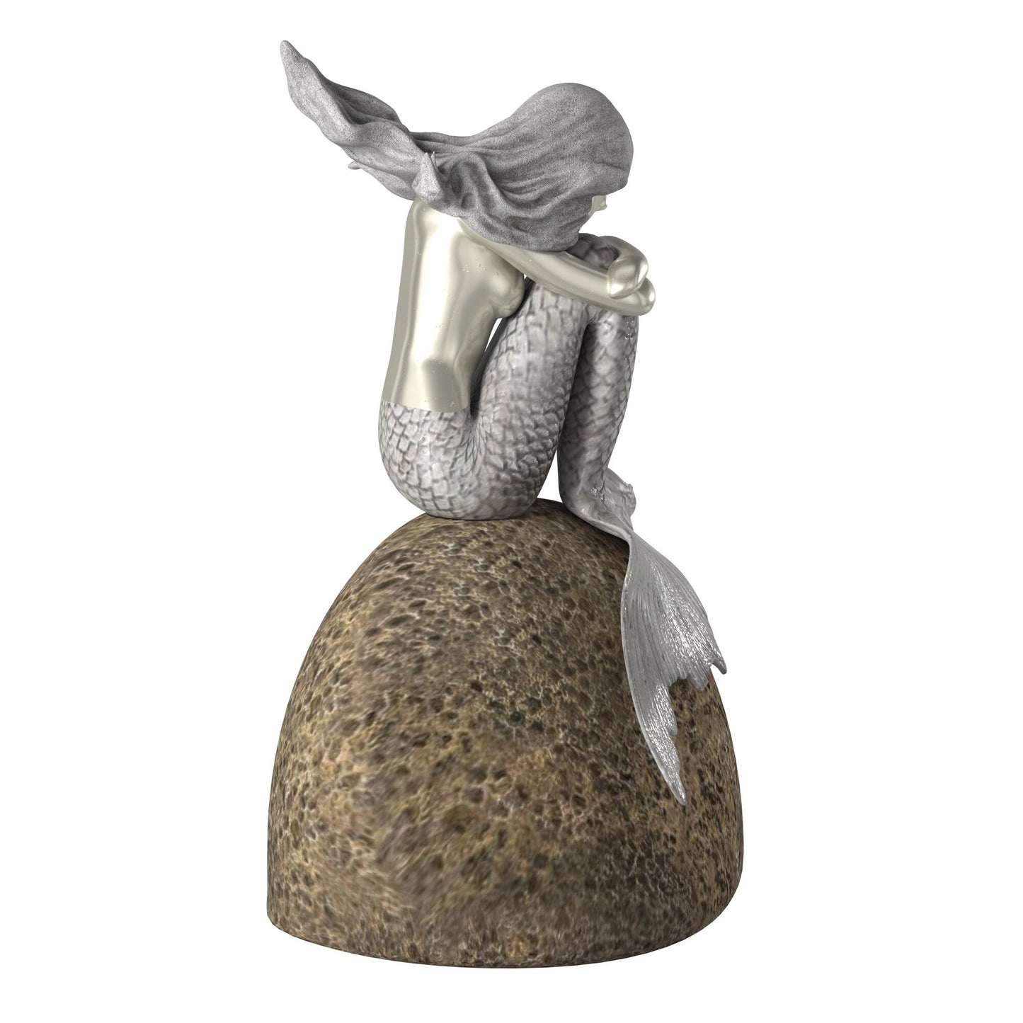 10" Brown and Silver Contemplative Mermaid Resin Tabletop Sculpture