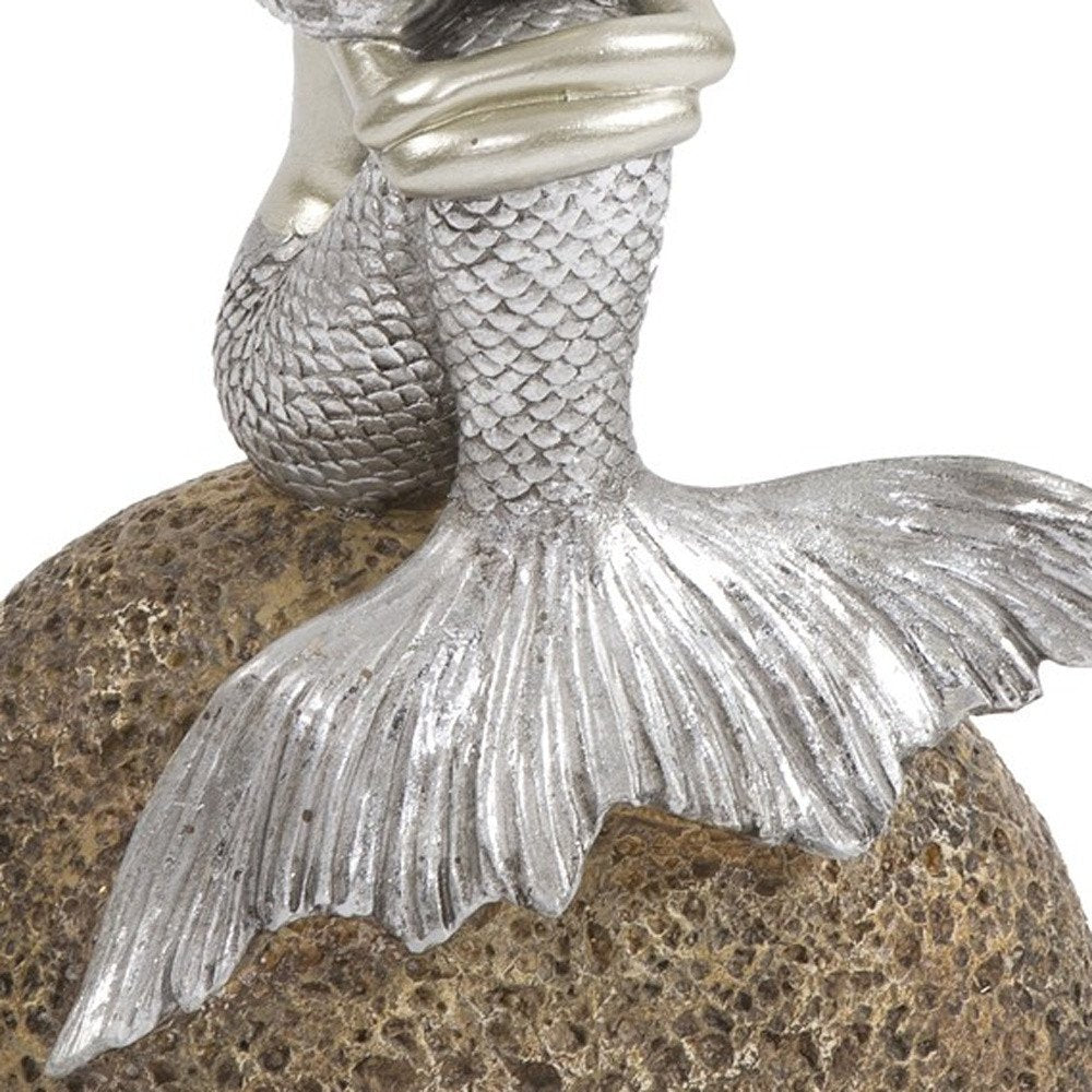 10" Brown and Silver Contemplative Mermaid Resin Tabletop Sculpture HomeRoots