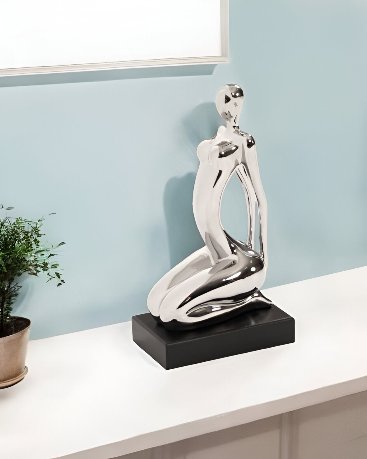 Modern Silver and Black Ustrasana Yoga Sculpture