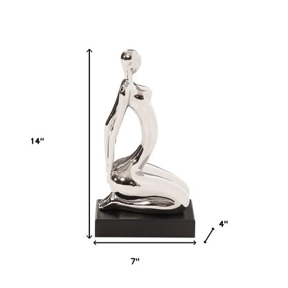 Modern Silver and Black Ustrasana Yoga Sculpture