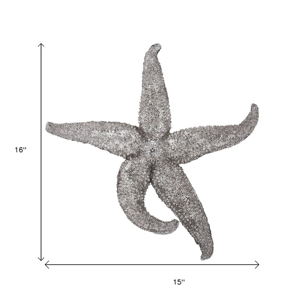 15" Antiqued Silver Resin Starfish Hanging Dimensional Sculpture — view 7