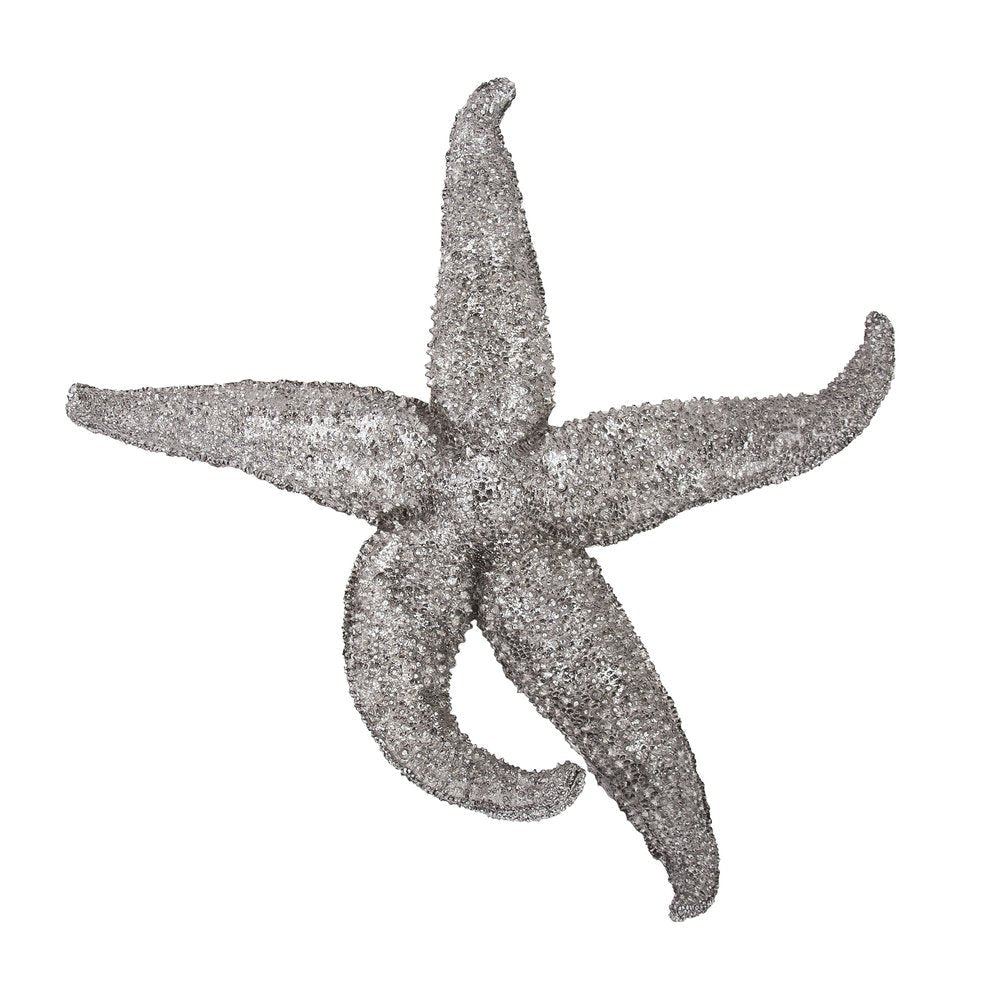 15" Antiqued Silver Resin Starfish Hanging Dimensional Sculpture — view 1