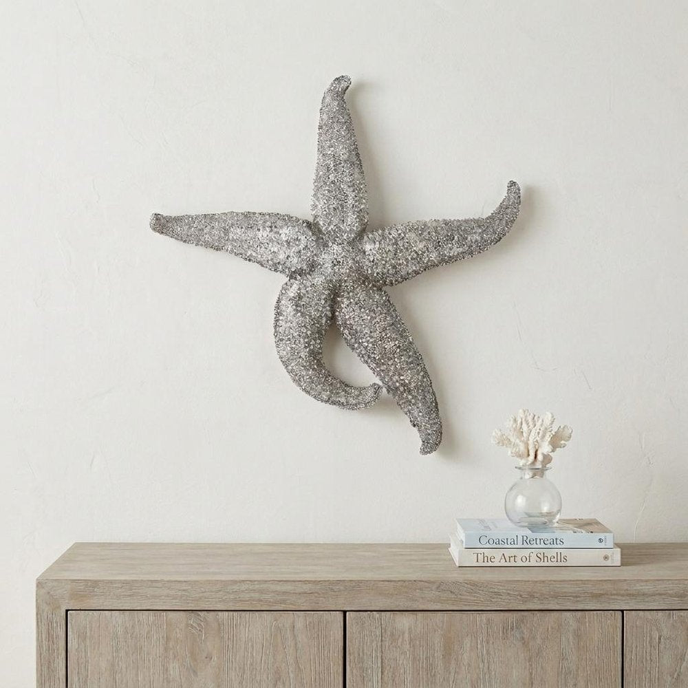 15" Antiqued Silver Resin Starfish Hanging Dimensional Sculpture — view 8