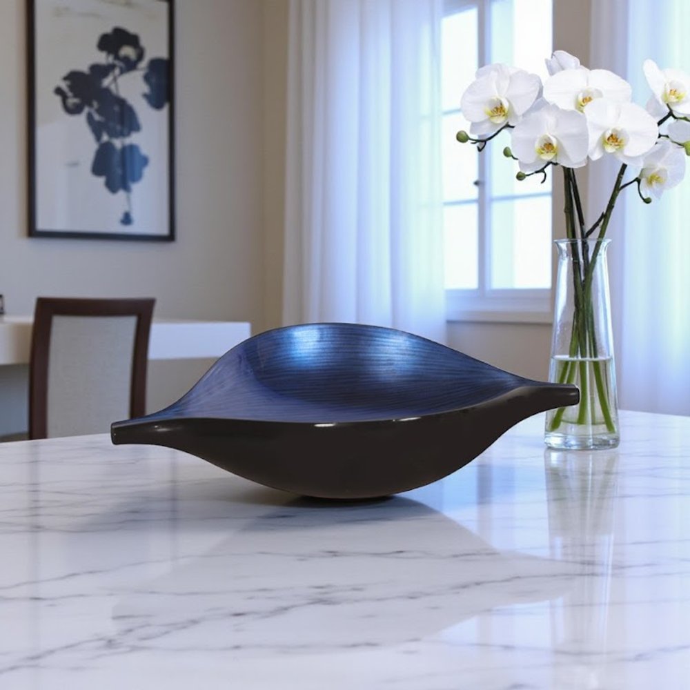 19" Black And Blue Solid Wood Novelty Centerpiece Bowl HomeRoots