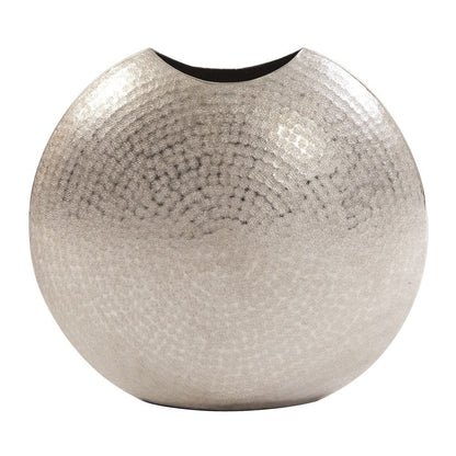 14" Silver Hammered Round Aluminum Table Vase HomeRoots