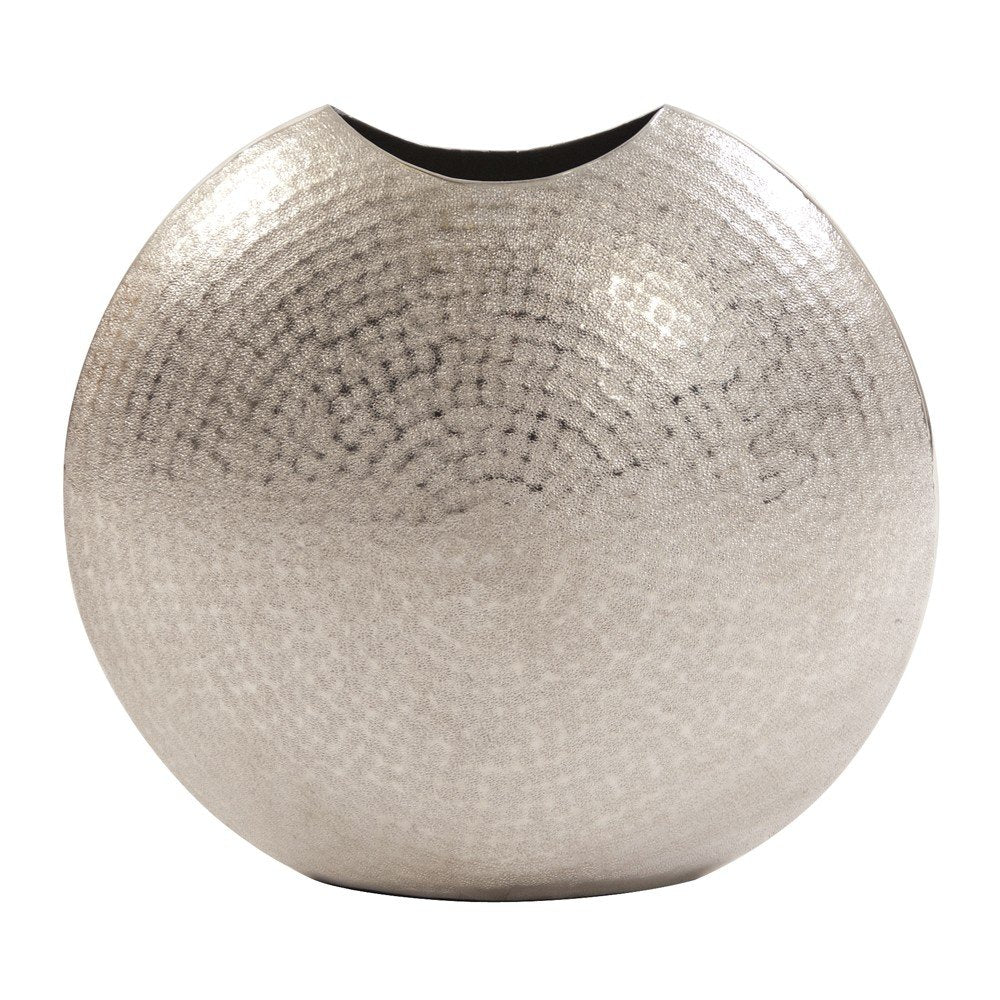 14" Silver Hammered Round Aluminum Table Vase HomeRoots