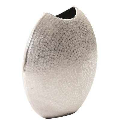 14" Silver Hammered Round Aluminum Table Vase HomeRoots