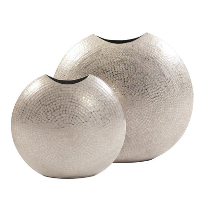 14" Silver Hammered Round Aluminum Table Vase HomeRoots